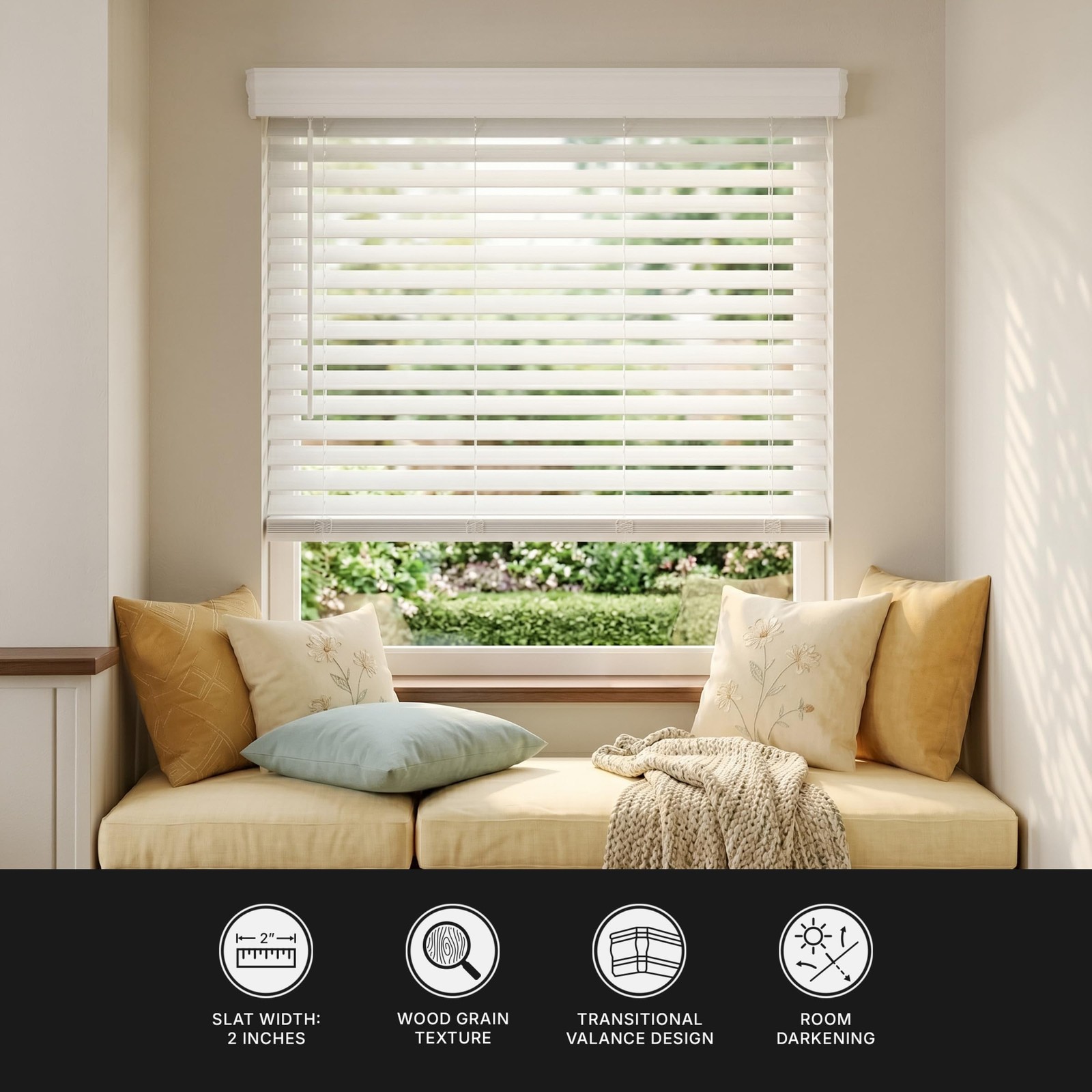 Lumino 2 Cordless Faux Wood Blinds 27W X 64H – White Room Darkening Window