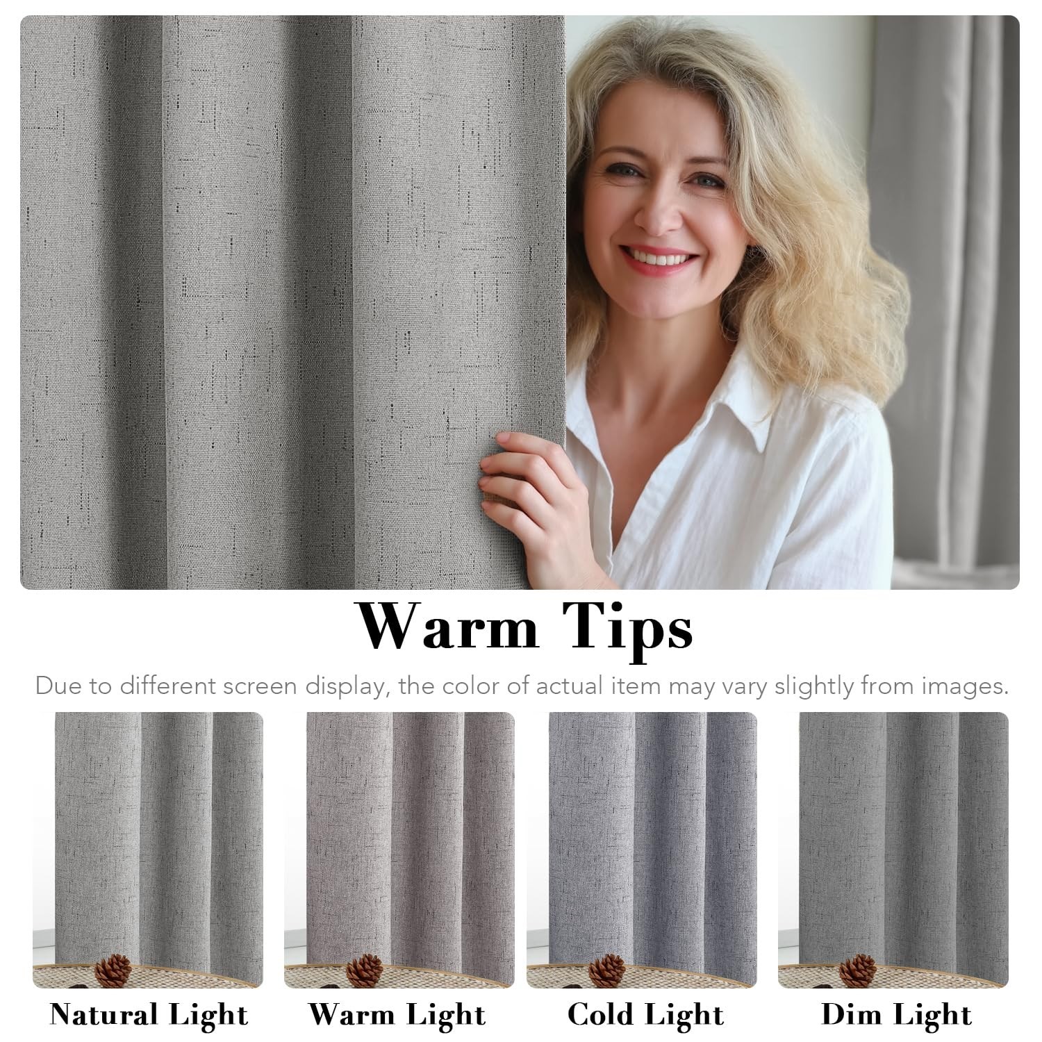 Linen Blackout Curtains 96″ Long, Thermal Insulated Drapes, 2 Panels, Dove Gray