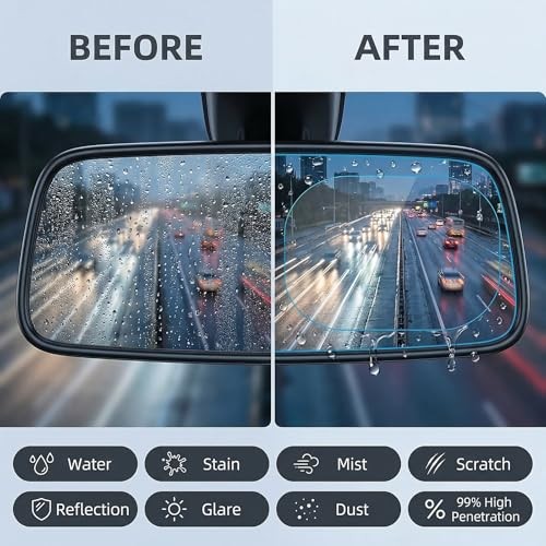4Pcs Transparent Oval Car Rearview Mirror Waterproof Films Rectangular