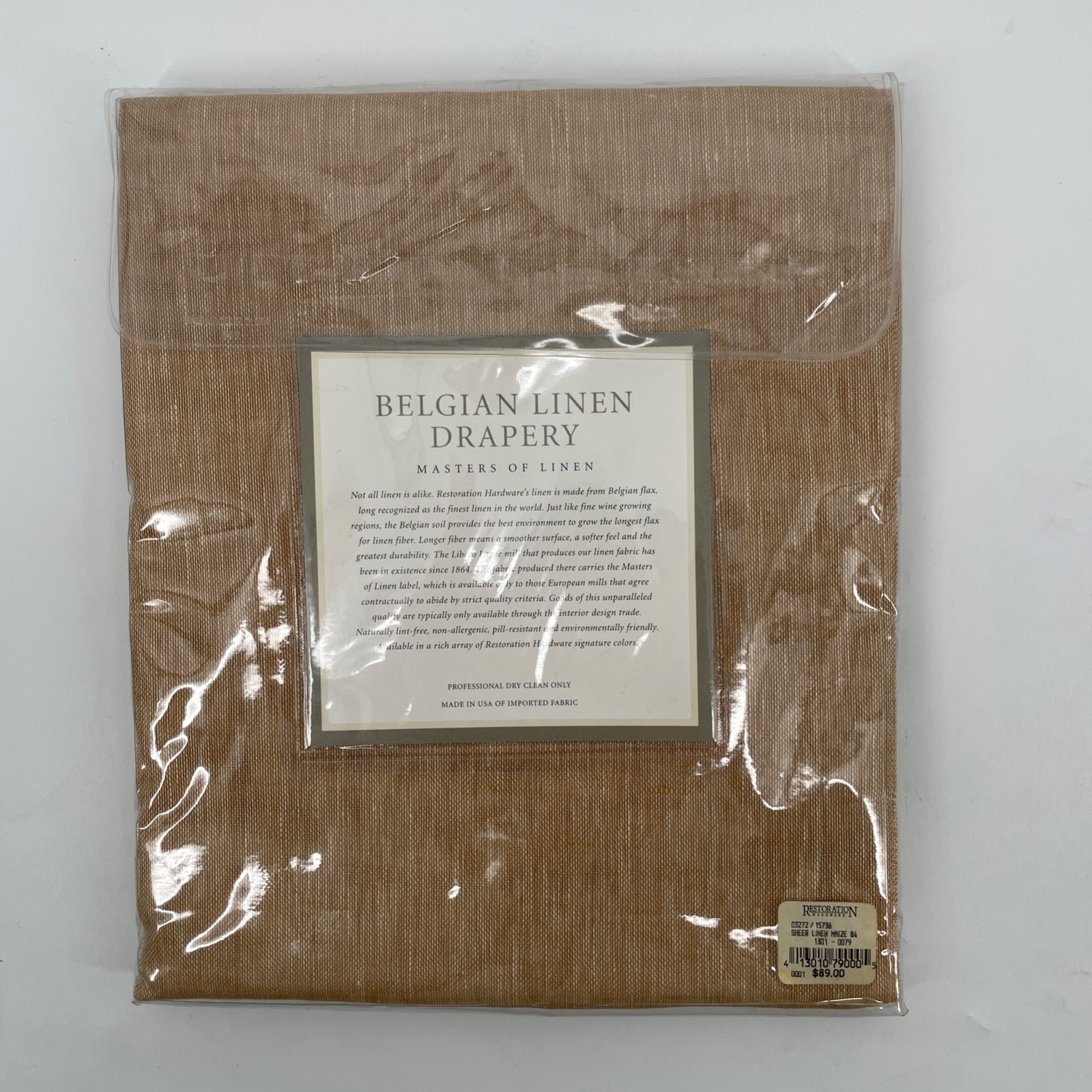 Restoration Hardware 100% Belgian Linen 50×84 Drape sheer Rod Pckt curtain Maize