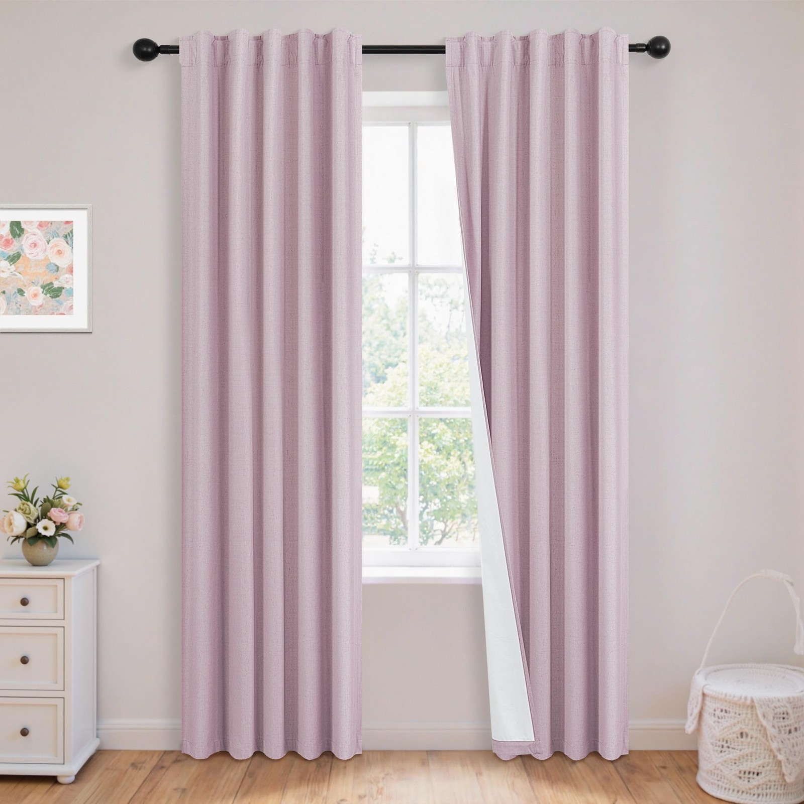 Mrs.Naturall Pink Blackout Curtains 84 Inches Long For Girls Bedroom