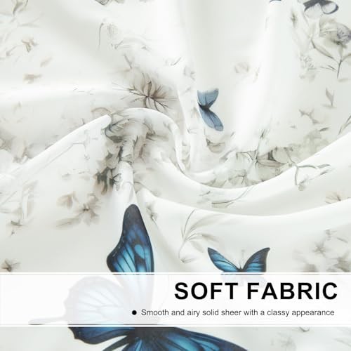 Extra Wide Sheer Valance Curtains, 79″W x 43″L (Pack of 1) Blue Butterfly