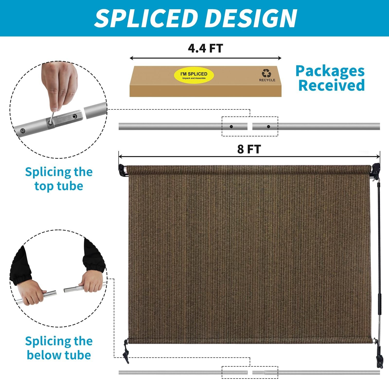 KANAGAWA 8′ x 6′ Mocha Outdoor Roller Shade for Patio