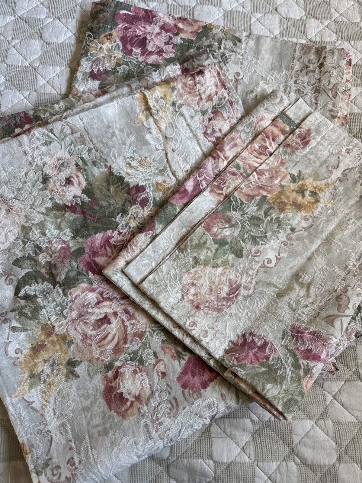 Vtg Croscill 2 Cotswold Curtains Set & 1 Valance Roses Floral Cottage Country