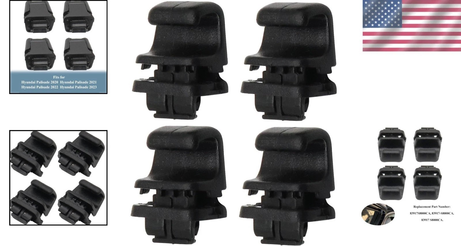 Interior Rear Door Curtain Hooks, 4-Piece Set for Hyundai Palisade 2020-2023