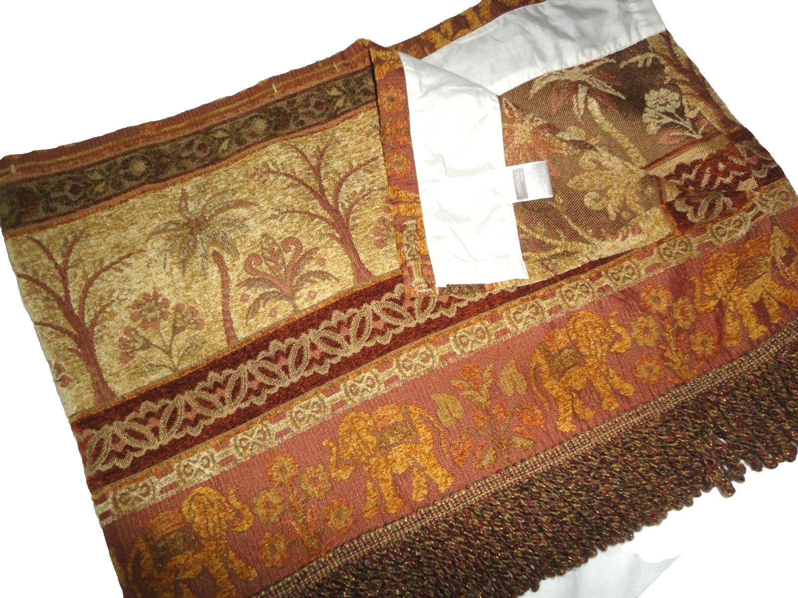CROSCILL PALM TREES ELEPHANT FRINGED INDIA CHENILLE GOLD MAROON VALANCE 16X50