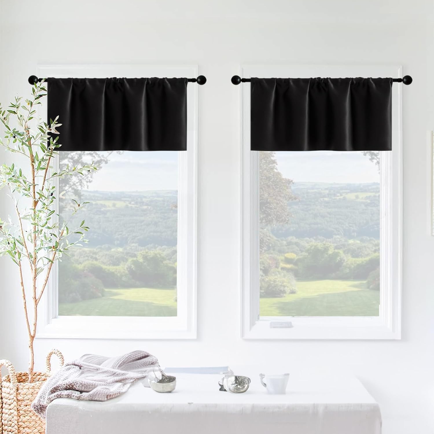 Basement Window Curtains 16 Inch 30"W x 16"L (Pack of 2), Black