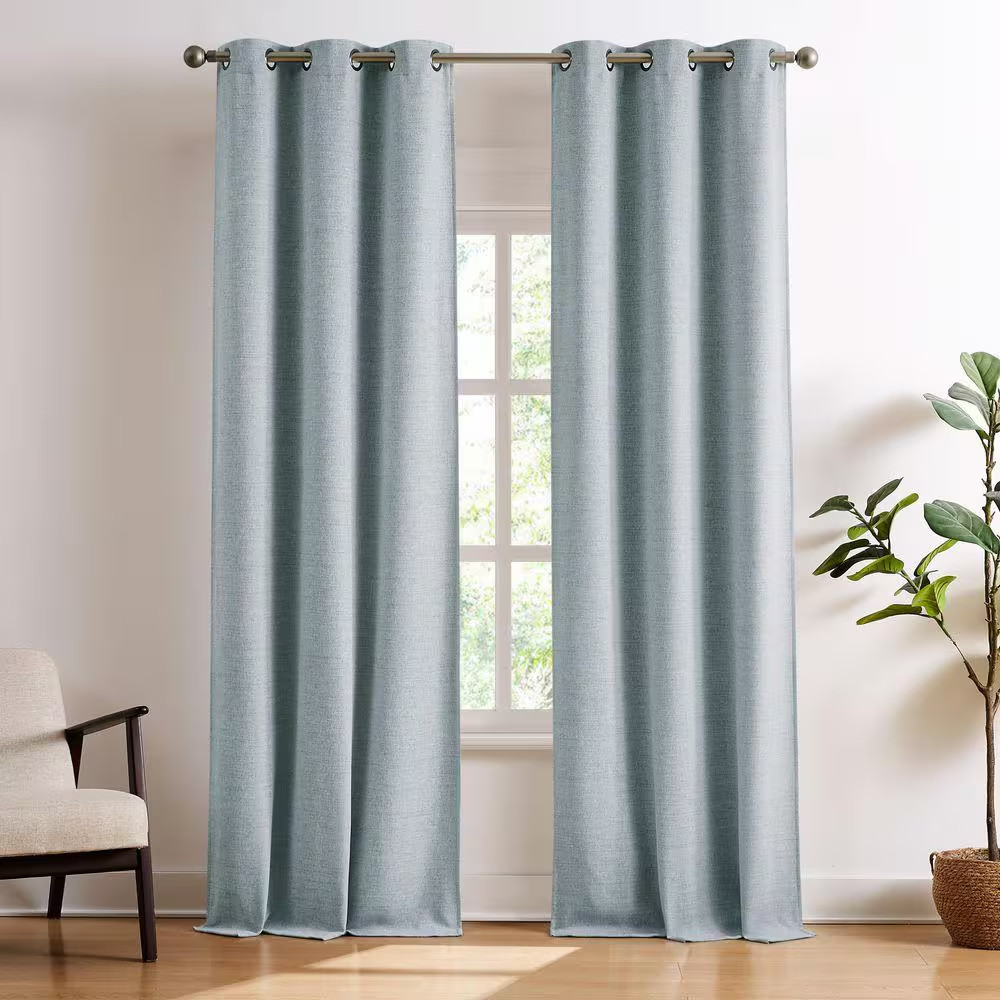 Josie Blue Solid Polyester 38 In. W X 96 In. L Machine Washable Grommet Indoor B