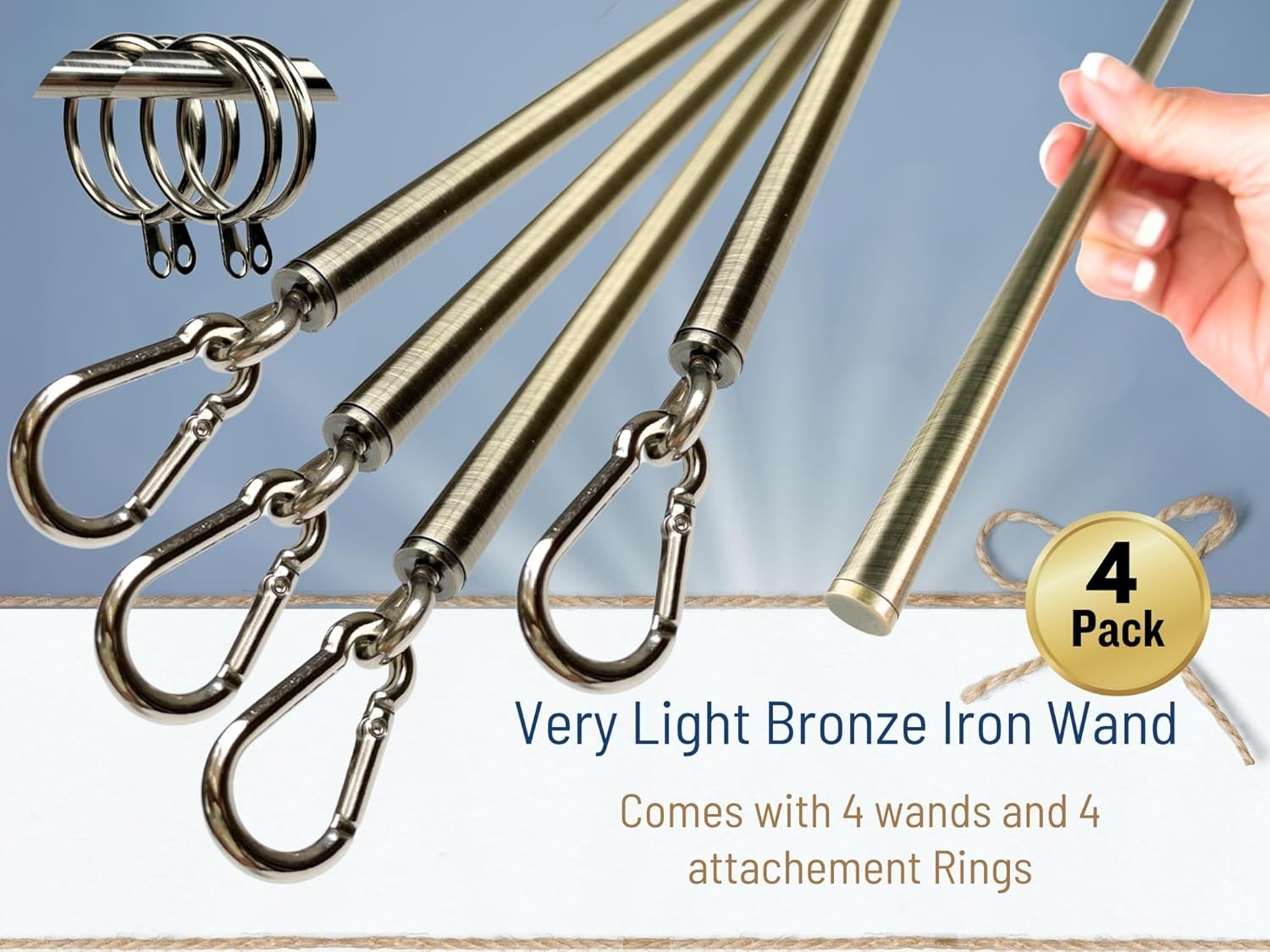 Curtain Pull Wand 36 inch Light Bronze Iron Drapery Rod 4 Pack Durable Sturdy