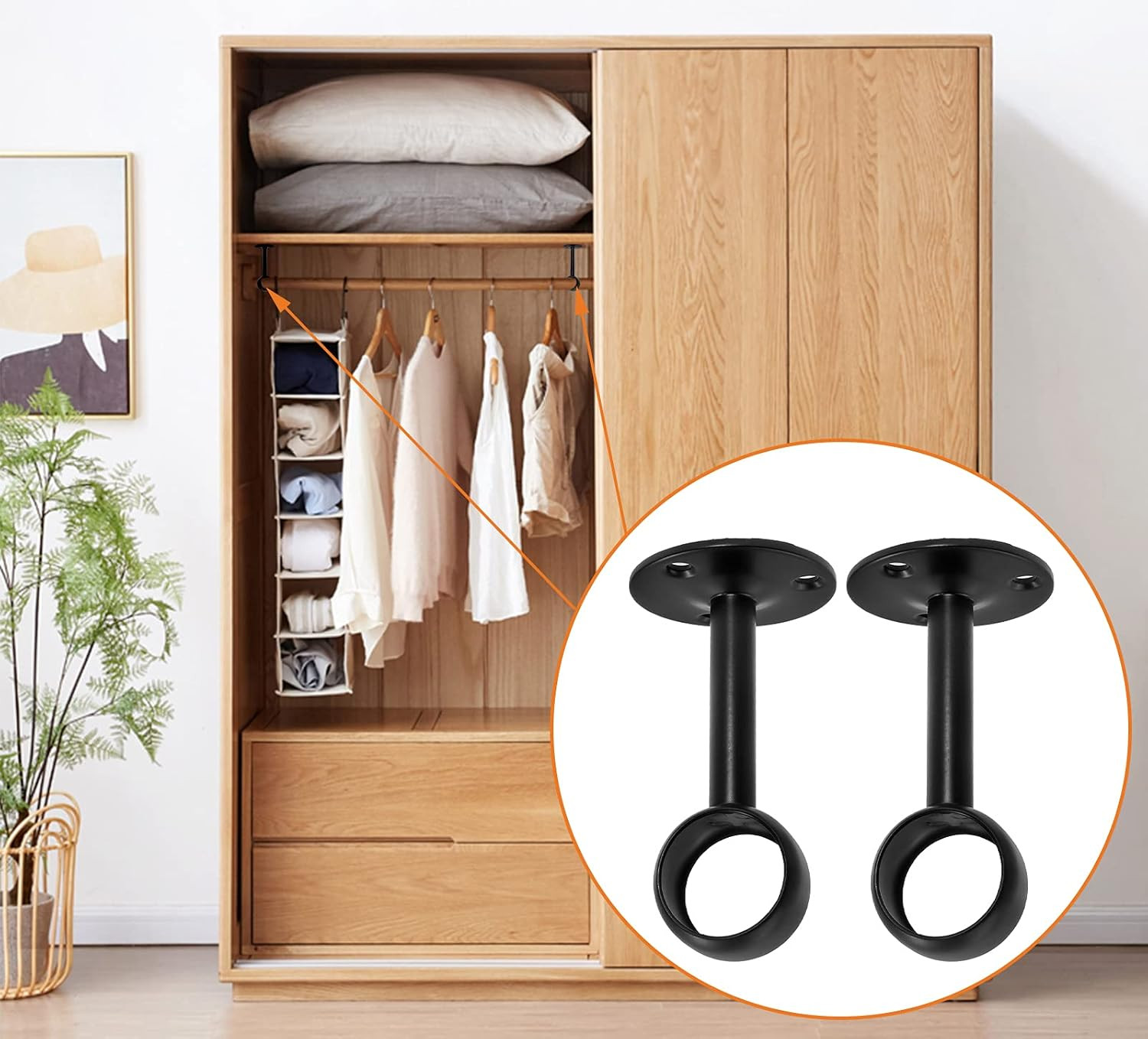 2 Pcs 1 Inch Ceiling Mount Curtain Rod Bracket, Flange Closet Rod Holder, Heavy