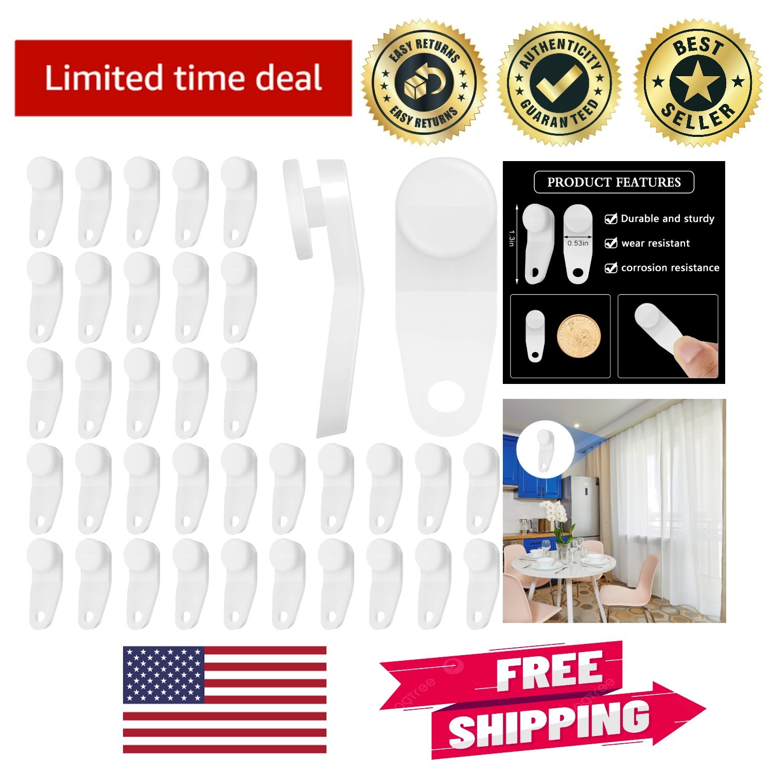 100 Durable White Plastic Traverse Rod Slides – Easy Curtain Replacement