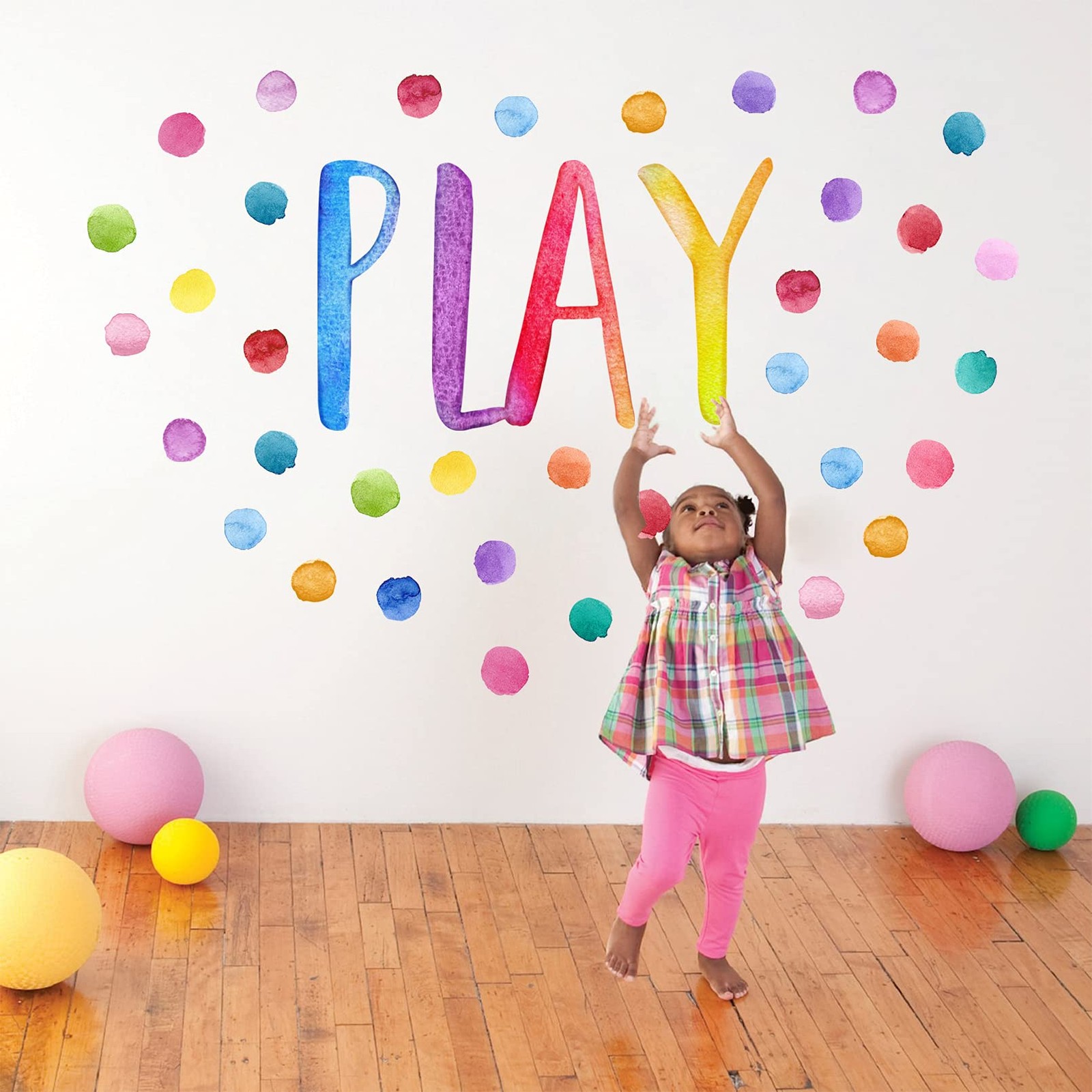 Yovkky Kids Playroom Polka Dots Wall Decals Stickers, Watercolor Play Play1