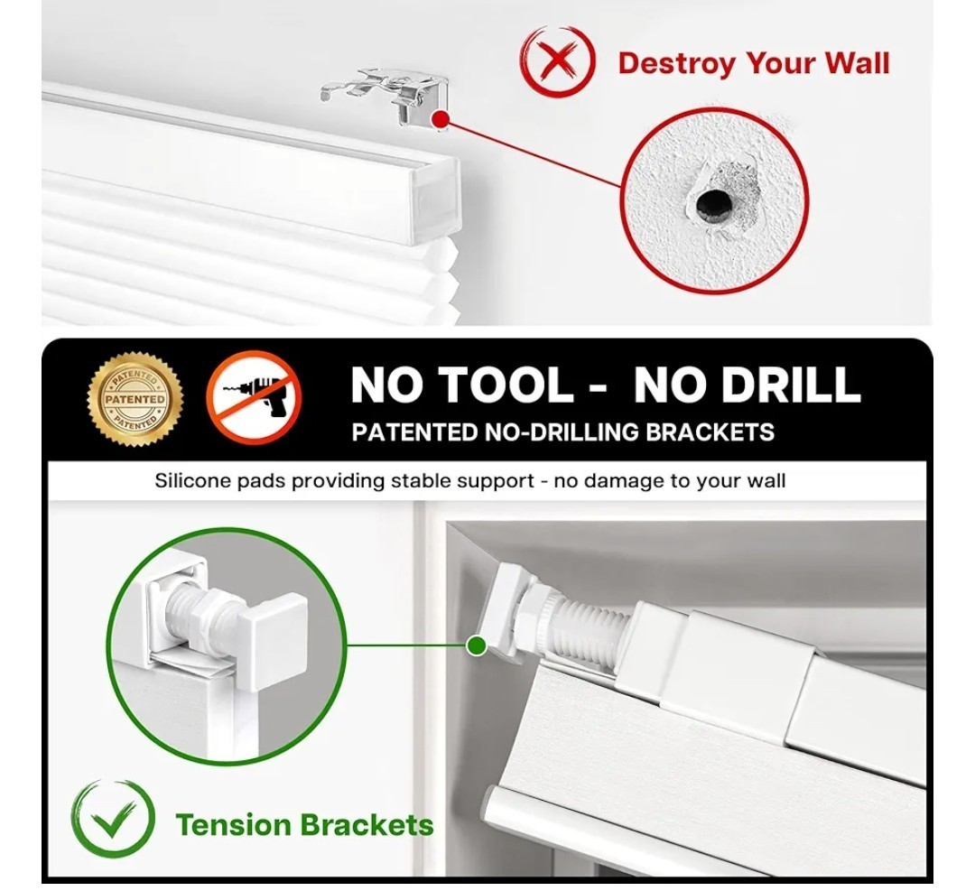 LazBlinds Cordless Cellular Shades,No Drill Honeycomb 34” W x 48” H Cream