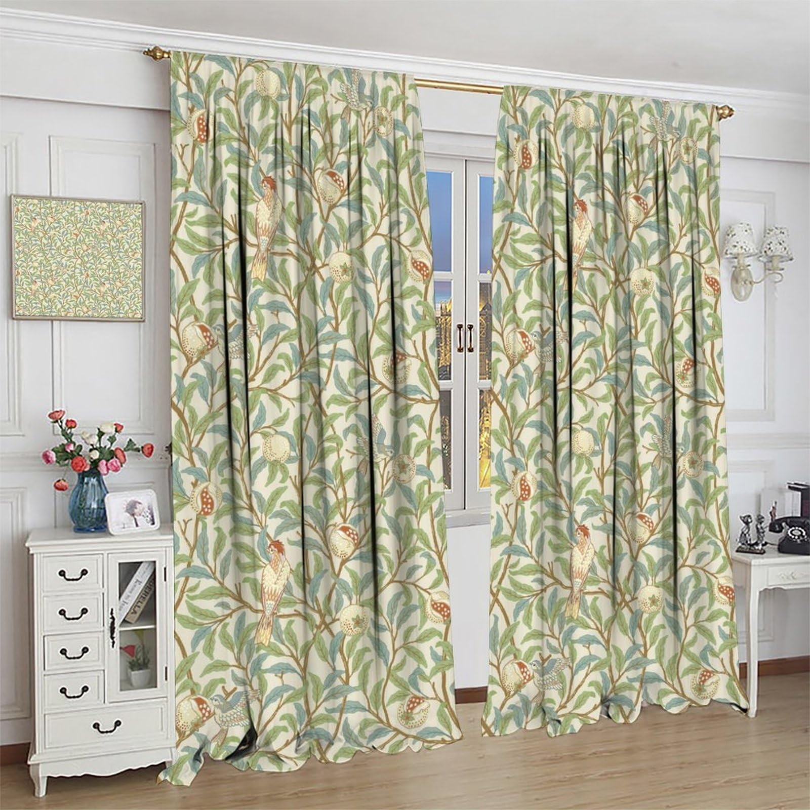 William Morris Curtains Vintage Abstract Birds Leaves Blue Green Bohemian Art…