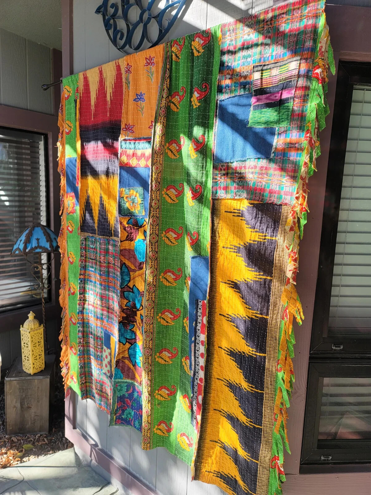 Indian Kantha Patchwork Curtain Drape Window Decor Multi Cotton Kantha Curtains