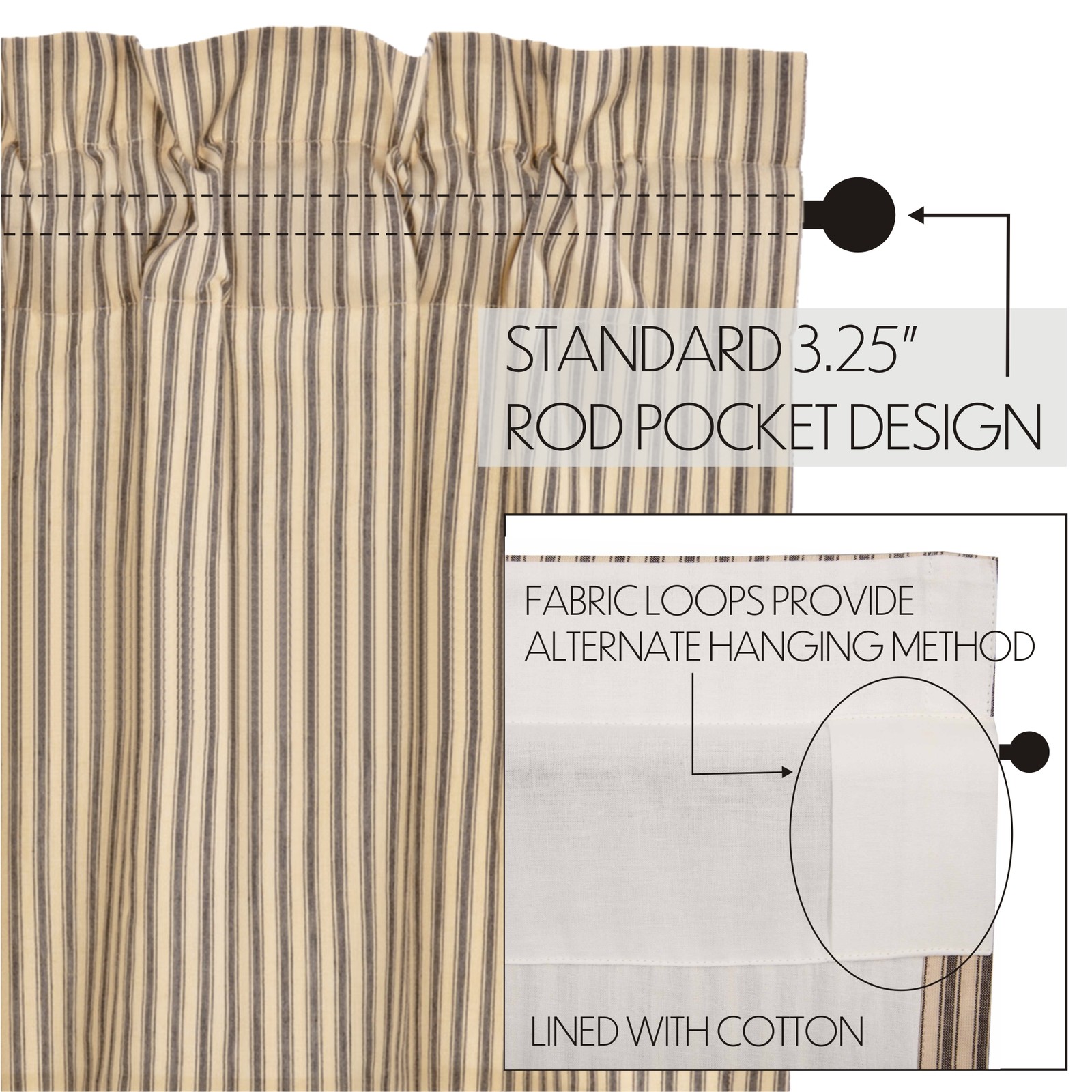 Farmhouse 24″x36″ Ticking Stripe Tier Pair Kitchen Window Curtains VHC Brands