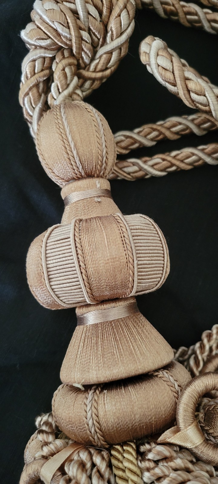 🎀 Pair(2) Of Large Gold Tone Coiled Bullion Curtain Drapes Tieback Tassel Rope