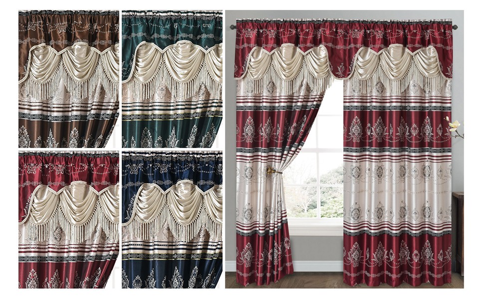 Harmony Horizon. Jacquard Window Curtain Panel Drape with Attached Fancy