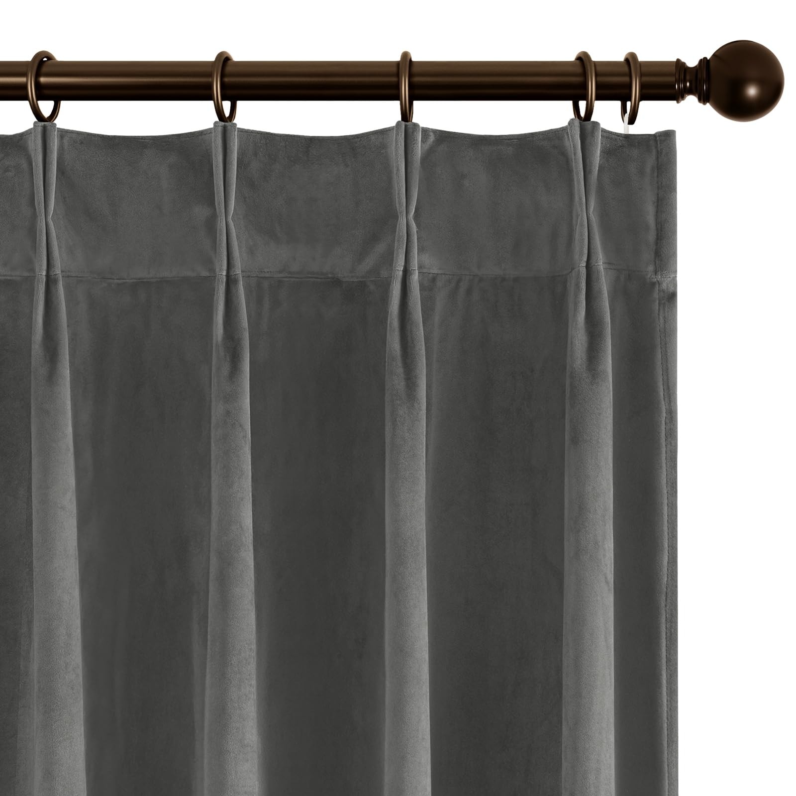Luxury Grey Velvet Blackout Curtains 96″ Long, 2 Panel Set, Thermal Insulated