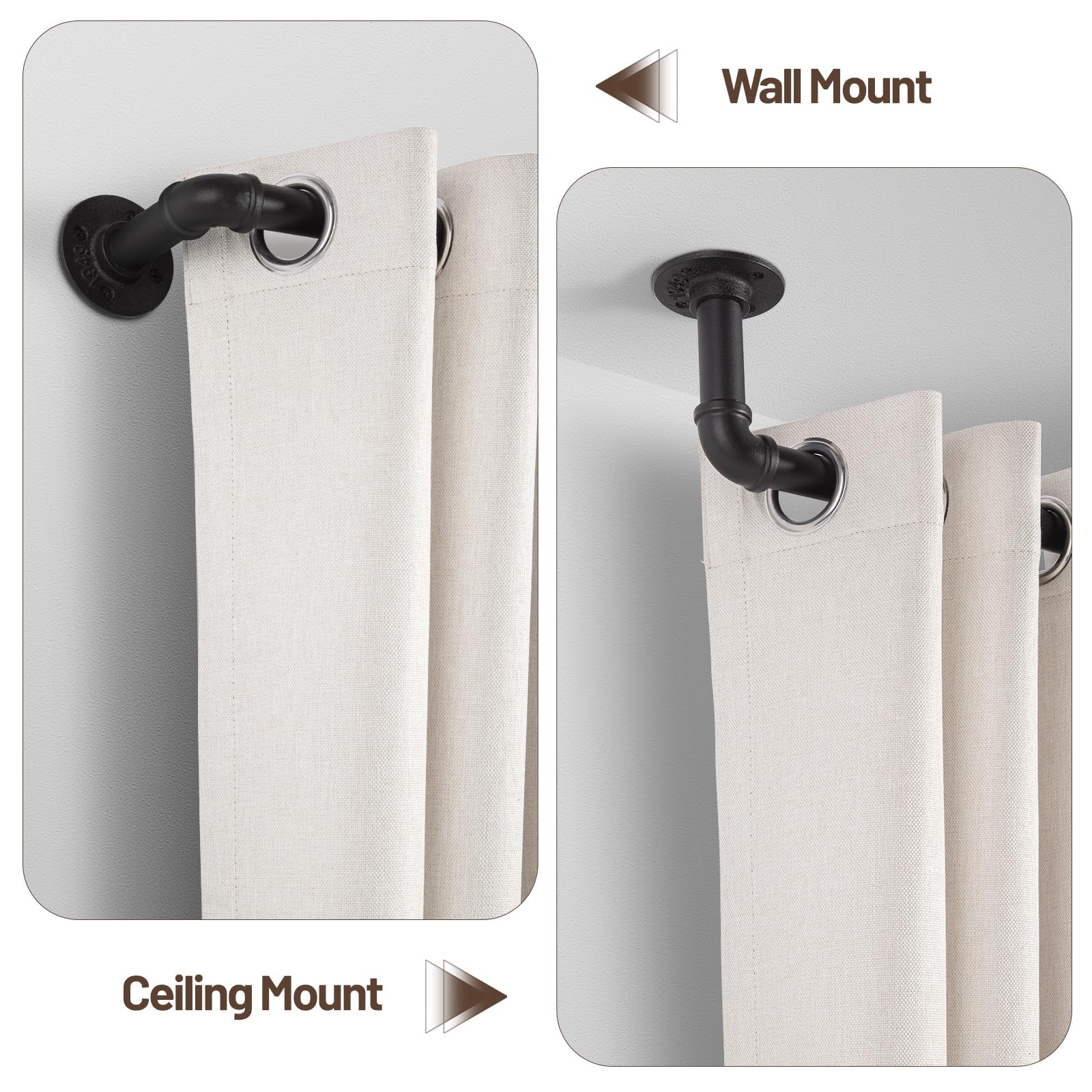 Zeerobee 66-120in Wrap Around Curtain Rod 1in Industrial Black Adjustable