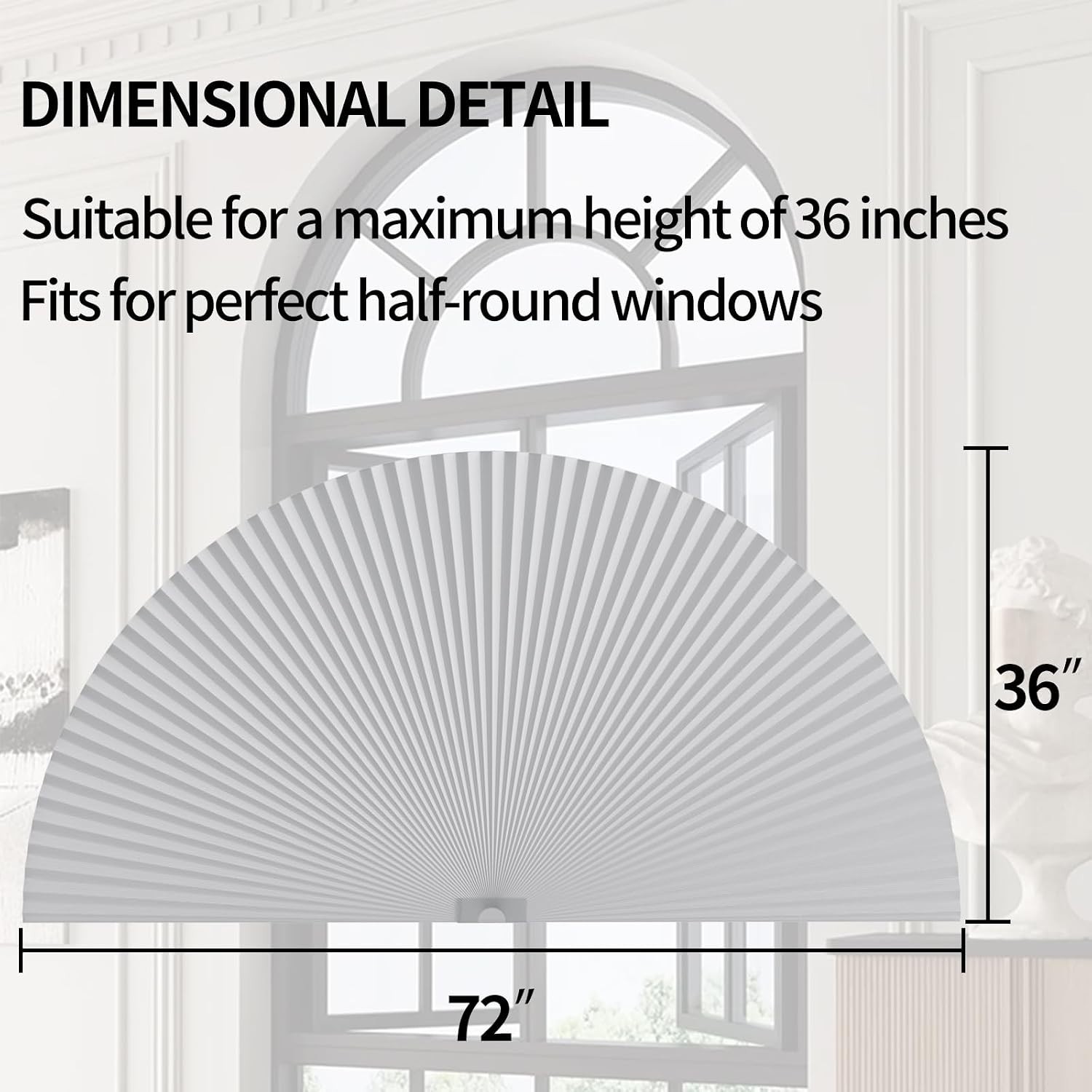 Half Circle Blackout Arch Window Shades – 72″ W x 36″ H