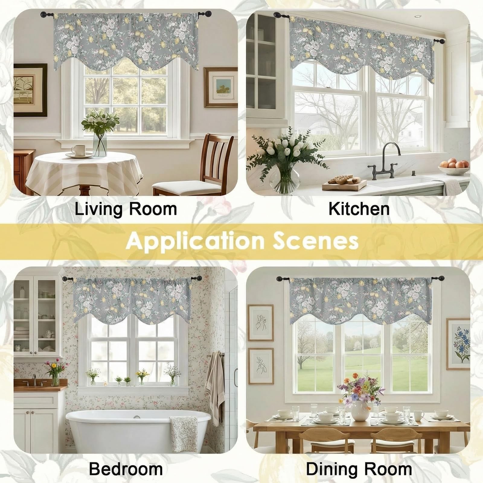 Scalloped Valance for Windows – Light Filtering Short Kitchen Valance, Farmho…