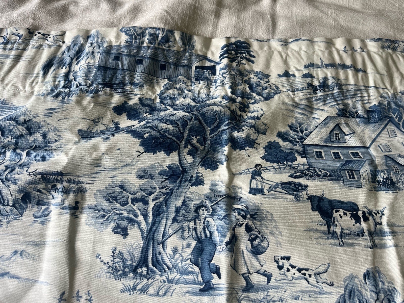 LINED WINDOW VALANCE CURTAIN 52 X 15 COTTAGE BLUE & WHITE FARM 6 Curtains