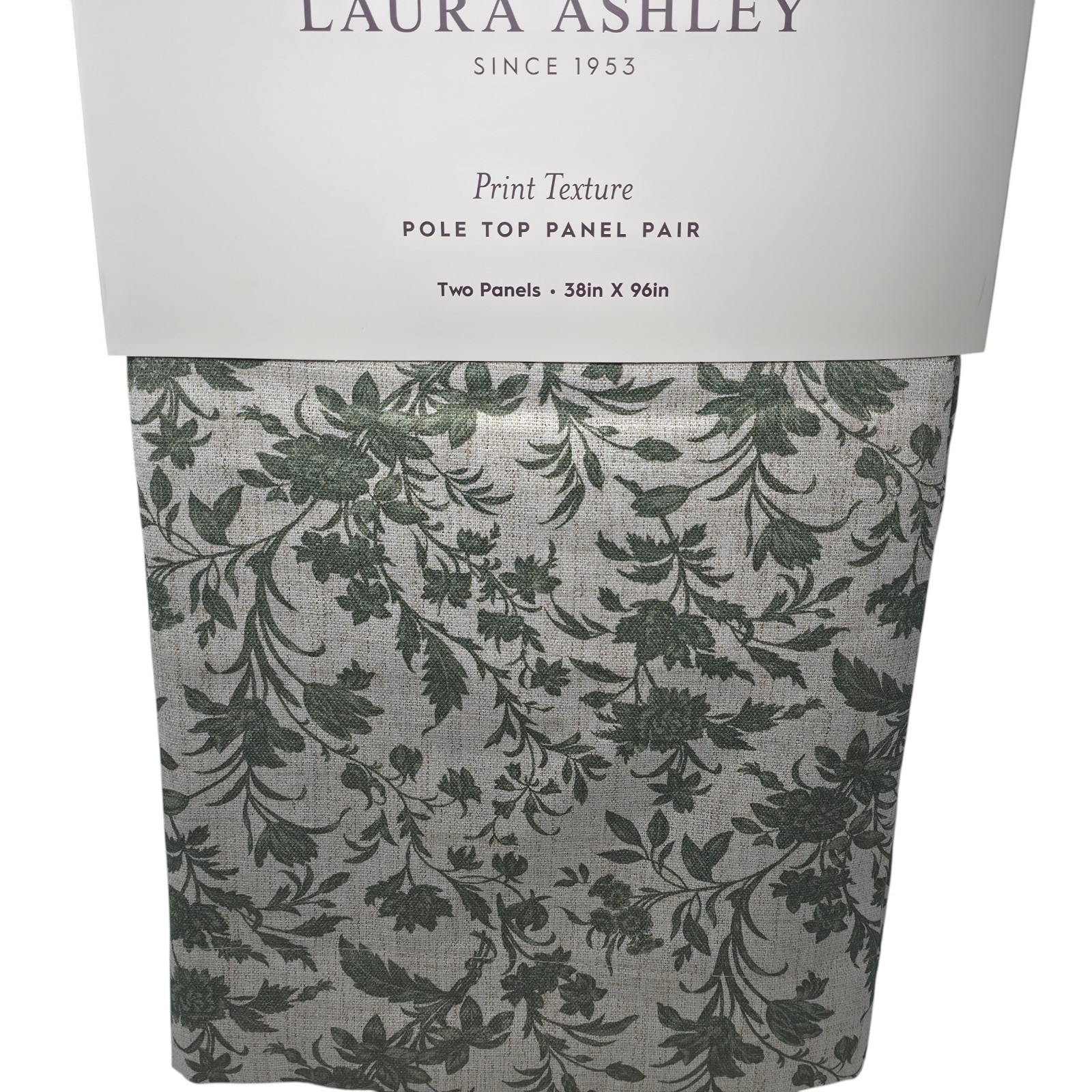 Laura Ashley Floral Print Texture Curtain Panels 38×96 Green Linen Blend Set 2