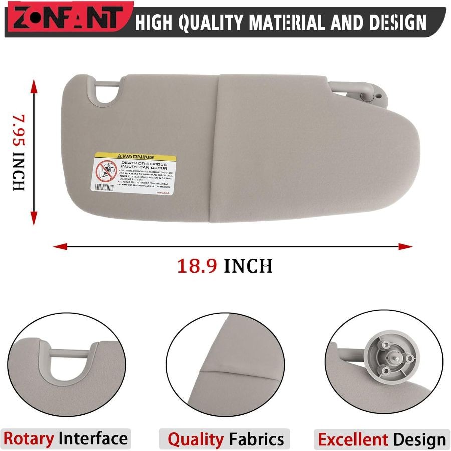 Grey Left Driver Side Sun Visor Without Sunroof Compatible with Grey Left