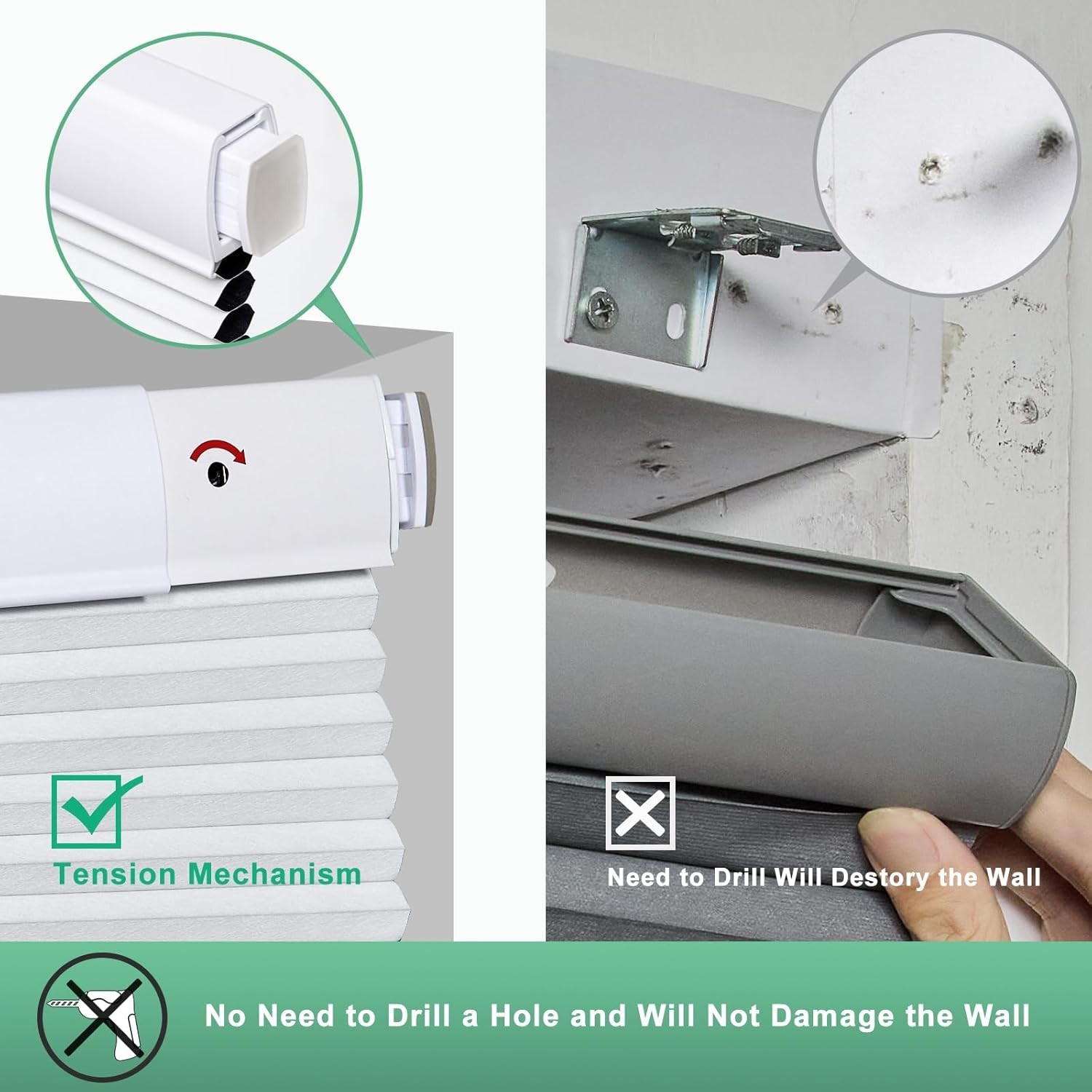 No Drill Cellular Shades for Indoor Windows Honeycomb Blinds 51 1/2″ W x 64″ H