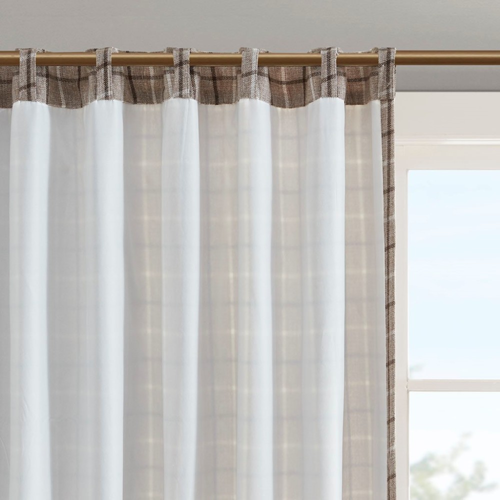 Plaid Rod Pocket and Back Tab Curtain Panel with Fleece Lining Brown 50×95″