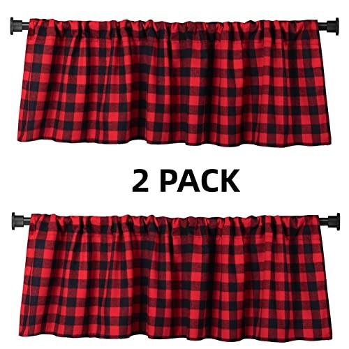 2 Pack Buffalo Check Plaid Window Valances Farmhouse Design Red and Black