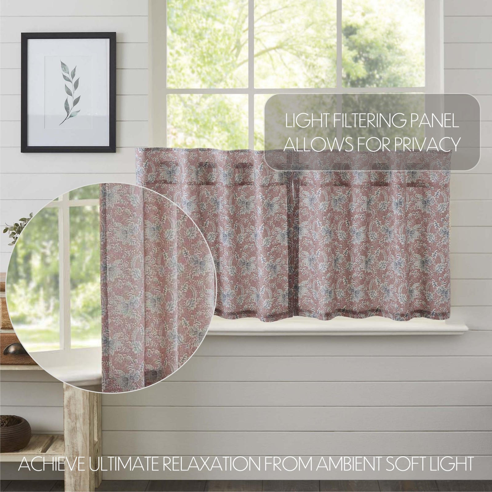 Farmhouse 24″x36″ Tier Pair Pink Rod Pocket / Kitchen Window Curtains VHC Brands