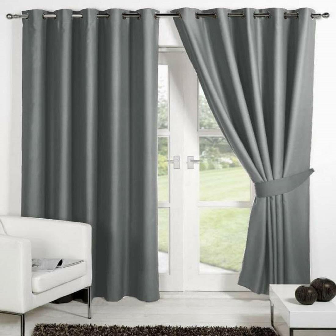 New Polyester 2 Piece Door Curtain Set – Grey, 4 x 7 ft.
