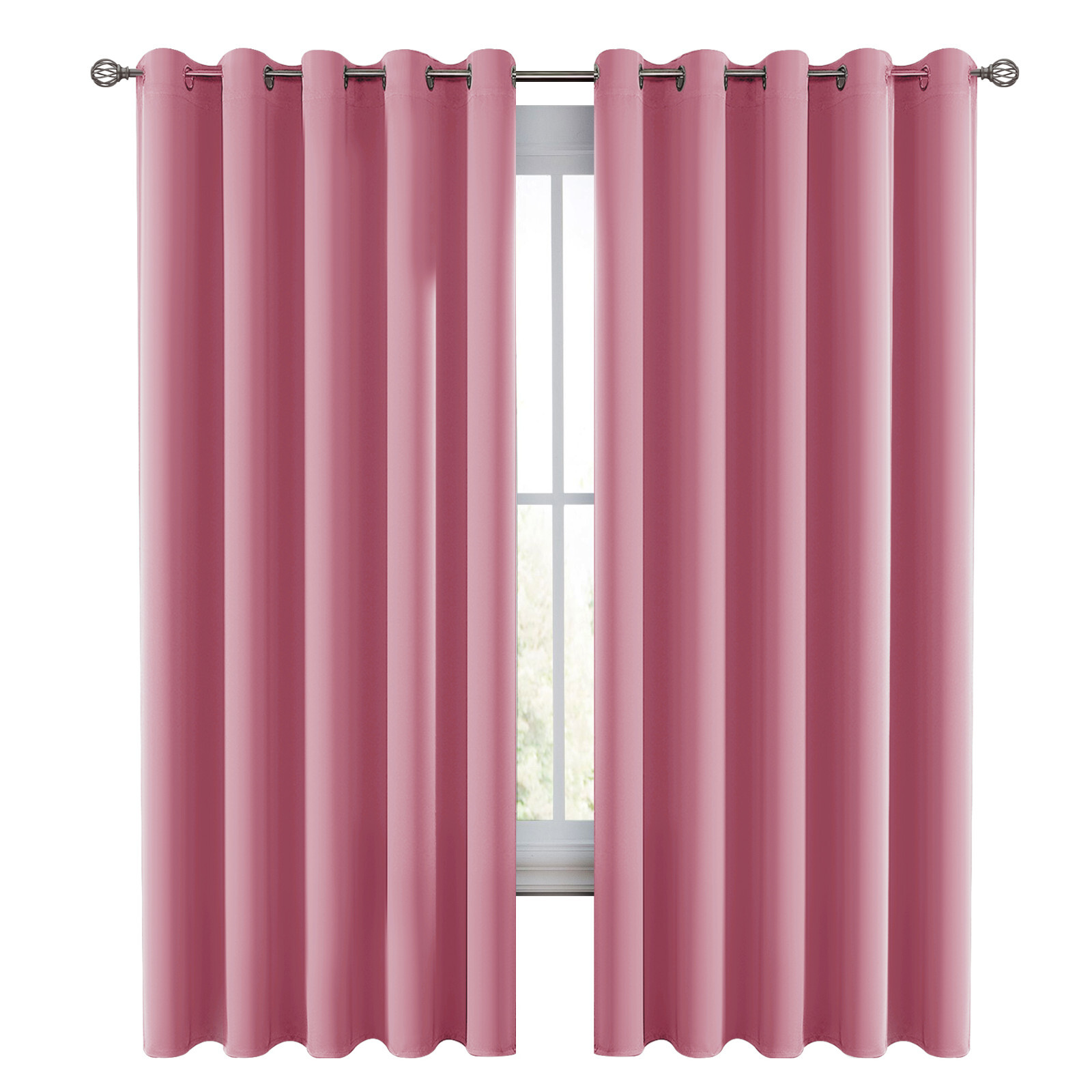 Pair of Blackout Curtains Eyelet Ring Top Ready Made Thick Thermal Curtain Set