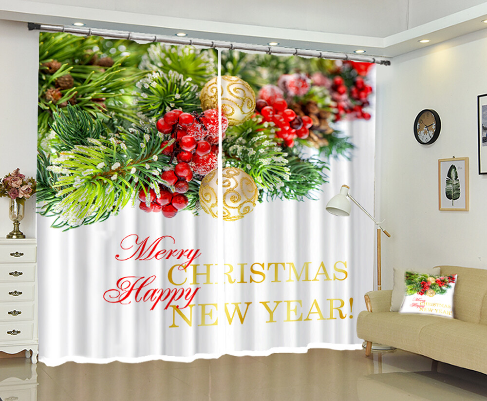 3D Happy New Year Gift G719 Christmas Window Photo Curtain Fabric Quality Amy