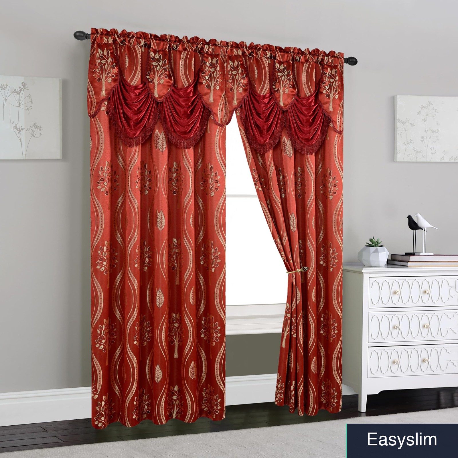 Curtain Panels Set of 2 with Valance, 54 inch Width x 84 inch Length Burgundy