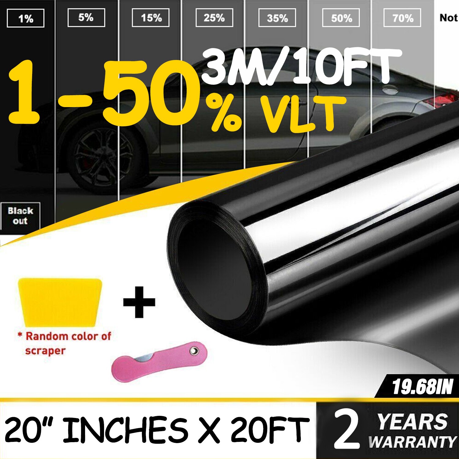 1% 5% 15% 25% 35%VLT Uncut Roll Window Tint Film Feet Car Home Office Glass 10Ft