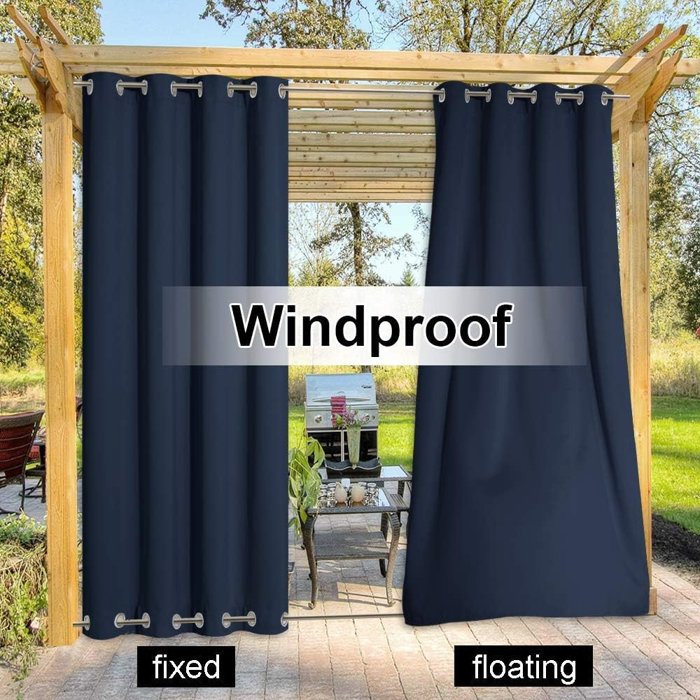 Outdoor Curtain for Patio Waterproof, Rustproof Top and Bottom Grommet Windproof