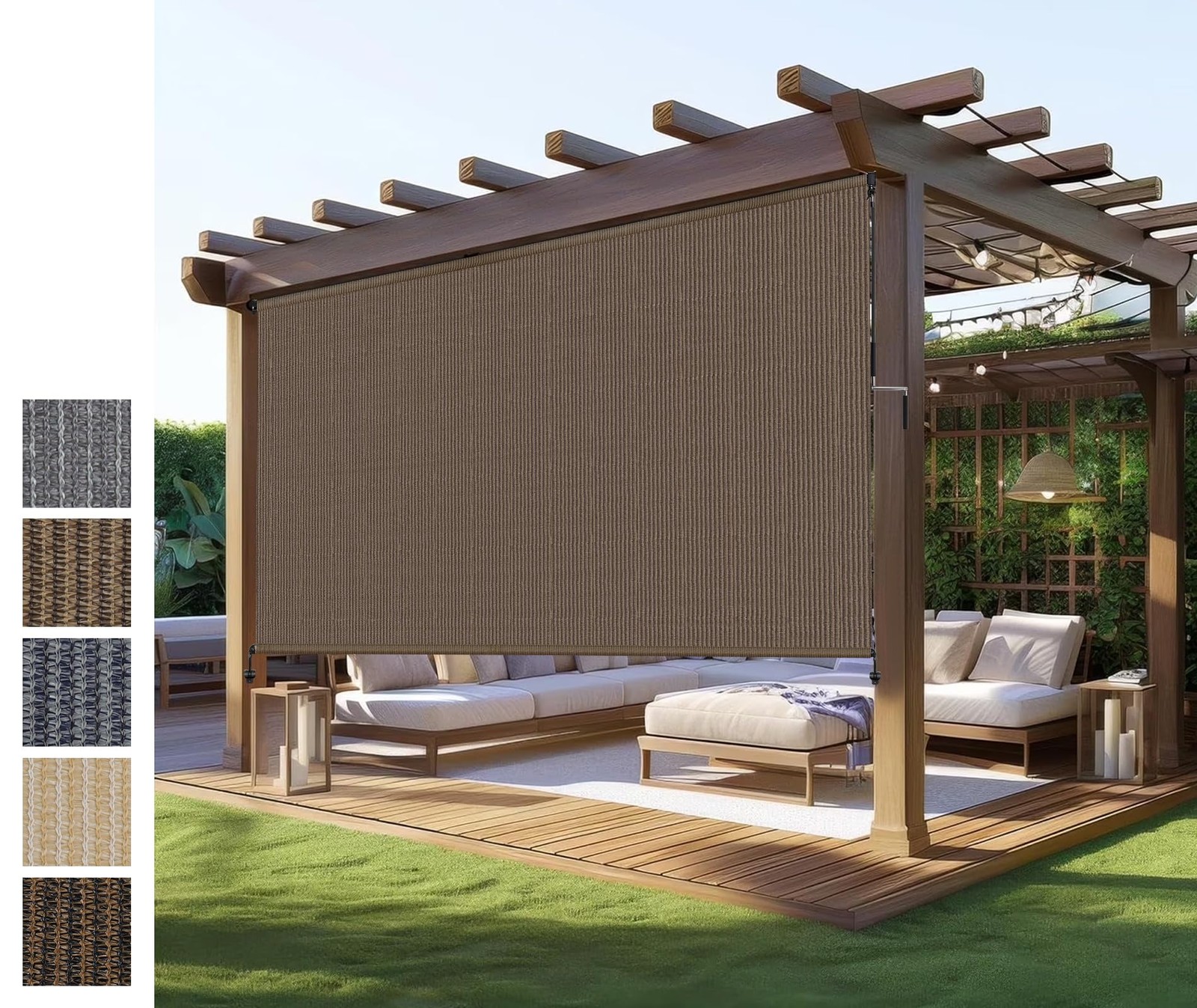 Cordless Fade-Resistant Outdoor Patio Roller Shade 5’x8′ UV Block & Privacy
