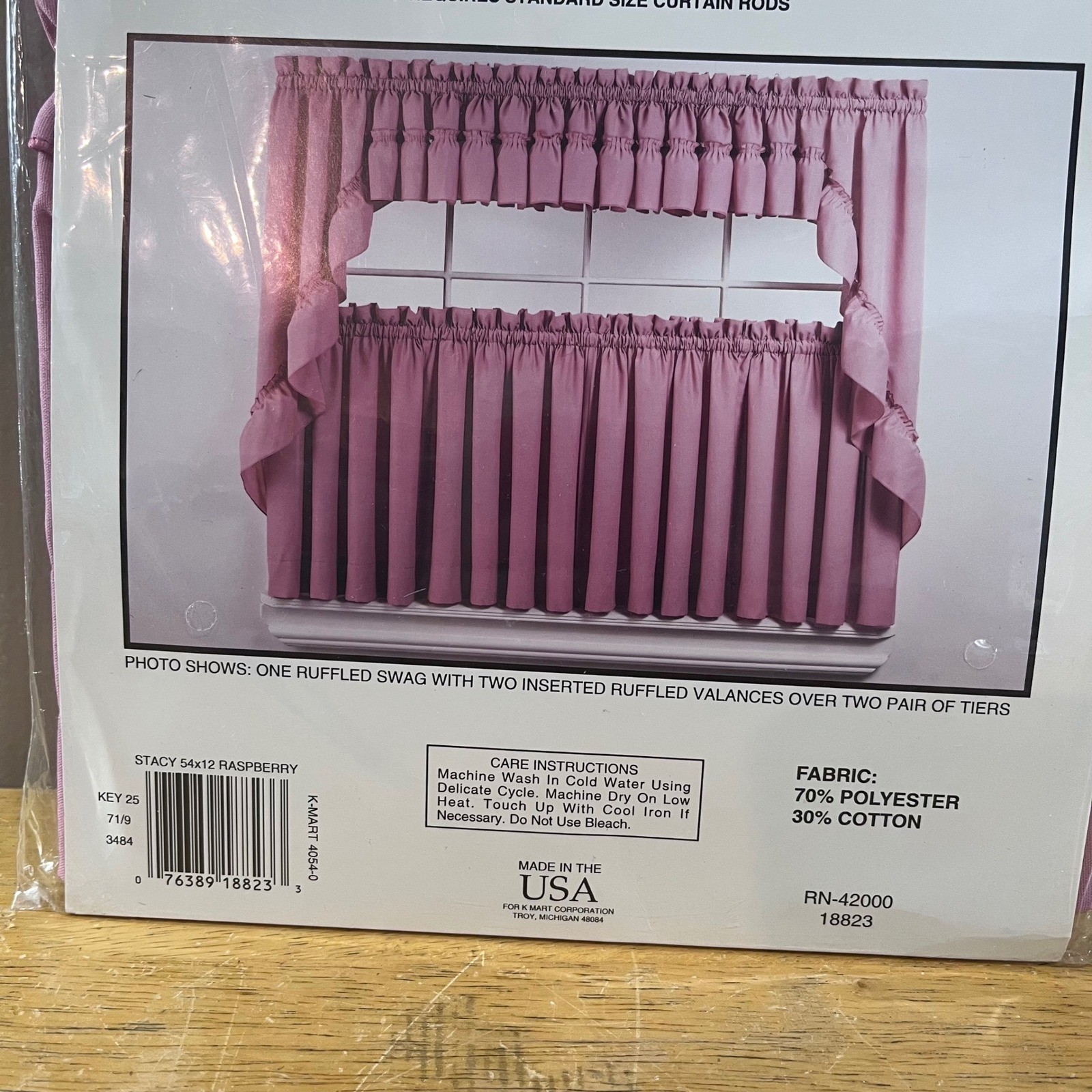 Vtg Stacy Ruffled Swag & Valance Set Raspberry Pink Cottagecore Kmart USA NEW