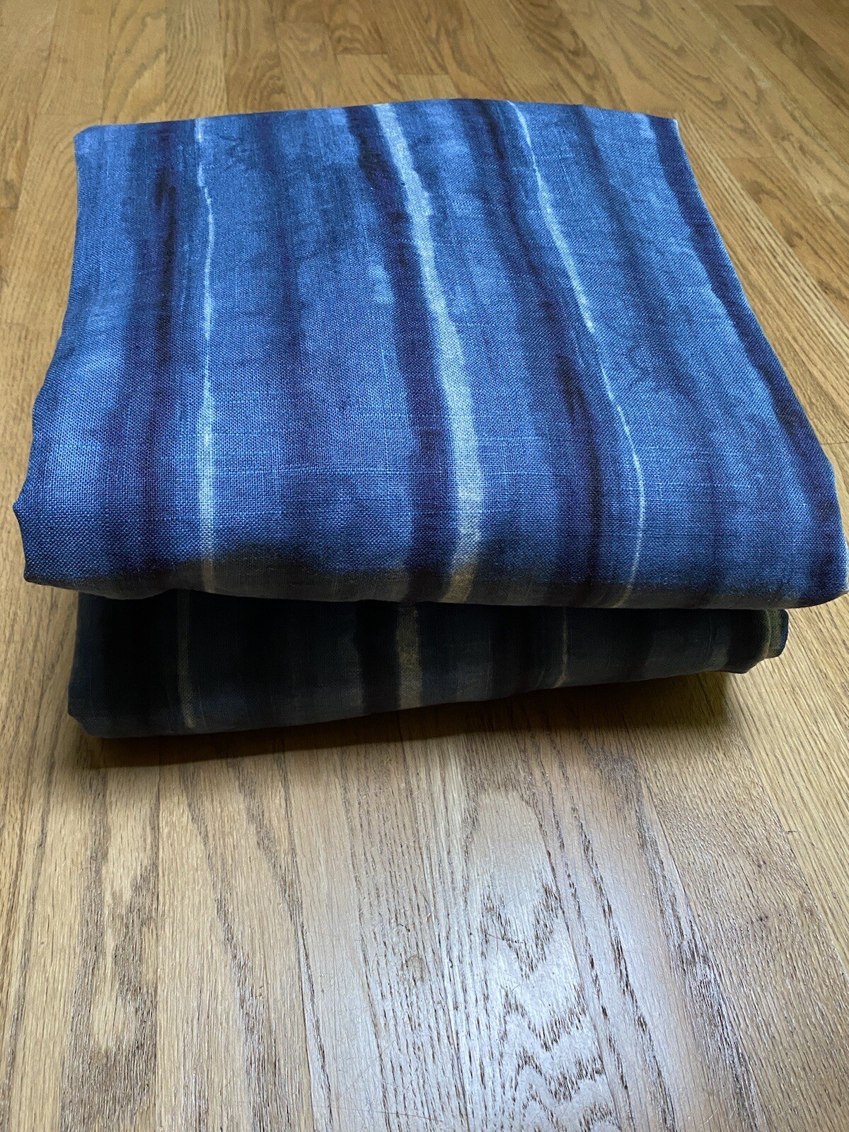 PAIR Custom DESIGNER Linen Indigo Blue Stripes Lined Panels DRAPES 91”x24”NEW