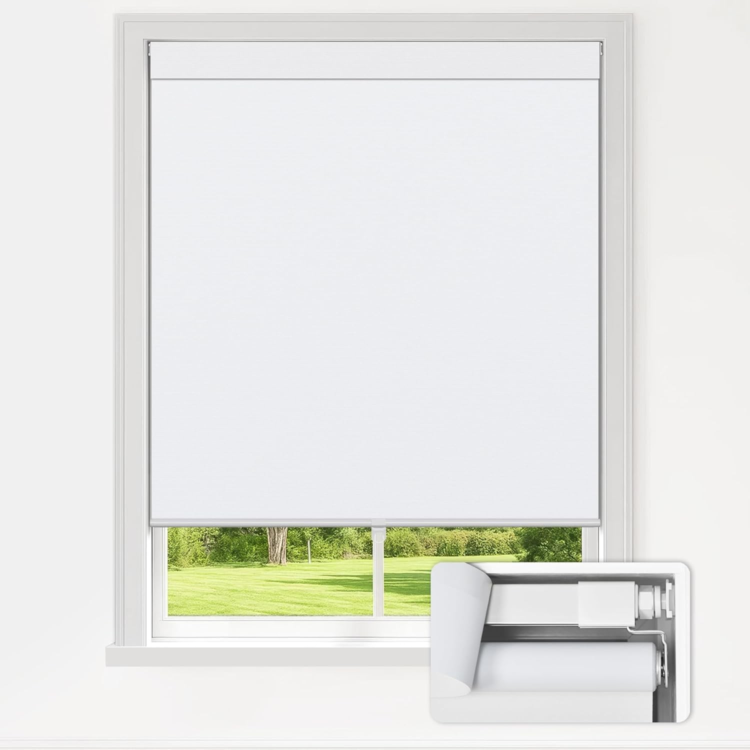 No Drill Blackout Roller Shades, 34.5″ W x 72″ H, White | Cordless, Thermal