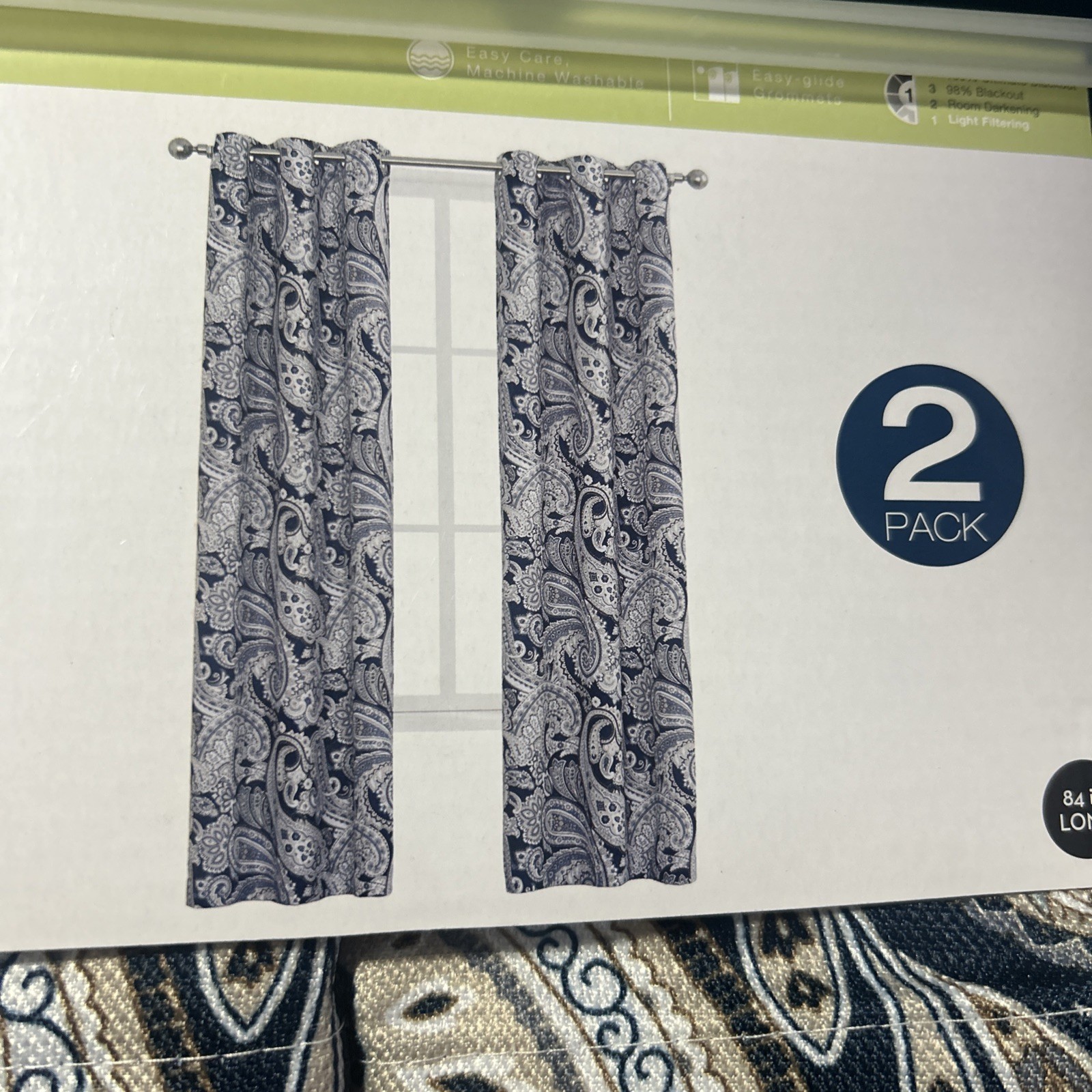 THE BIG ONE BLUE BEIGE PAISLEY PRINT GROMMET TOP CURTAINS 40” X 84″ 2 PACK