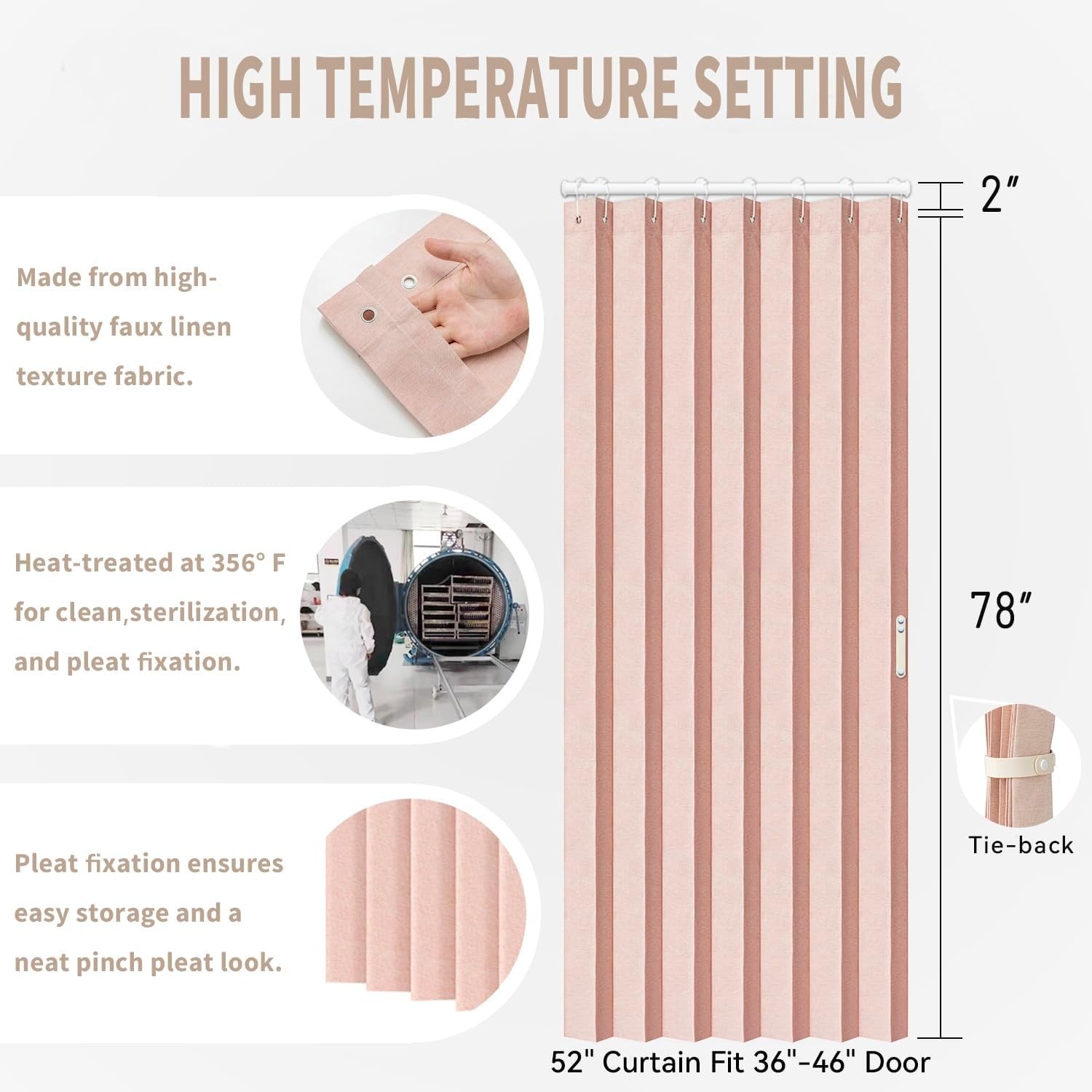 80-inch long room divider curtain, width 52 cm × length 78 cm, pink.