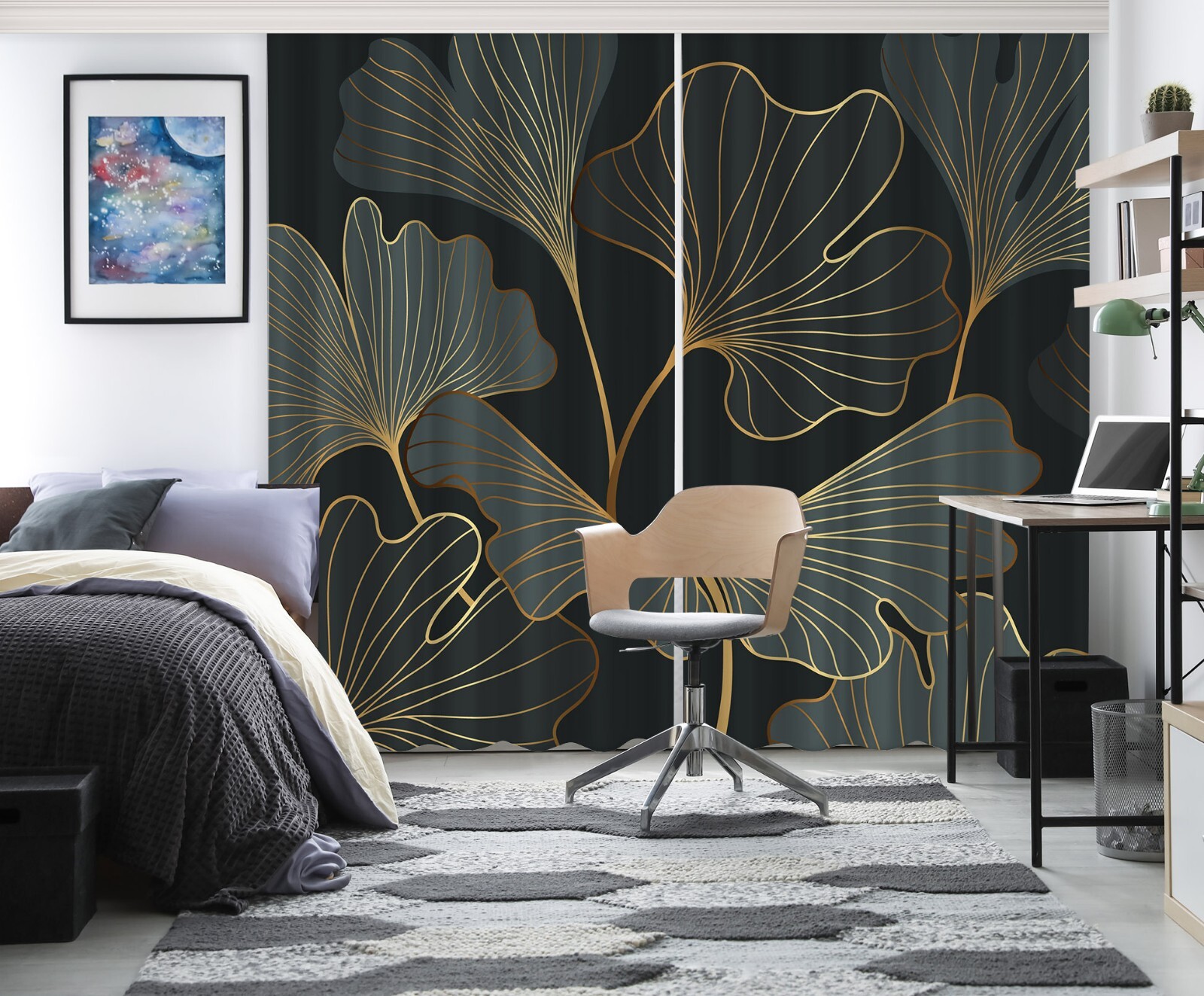 3D Black Ginkgo Leaves A6224 Photo Curtain Window Blockout Fabric Amy 2024