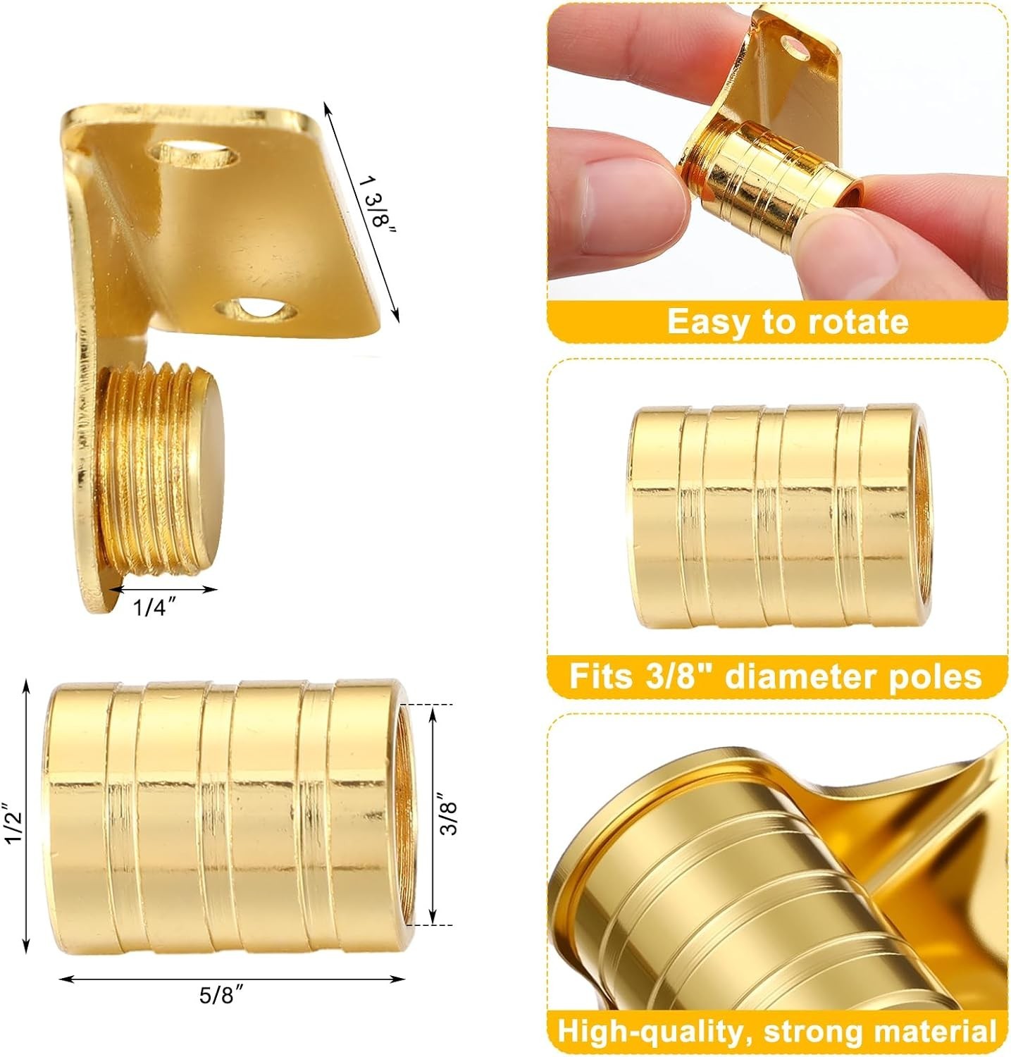 MorningRo 4 Pcs Outside Mount Curtain Rod Bracket 3/8″ Gold