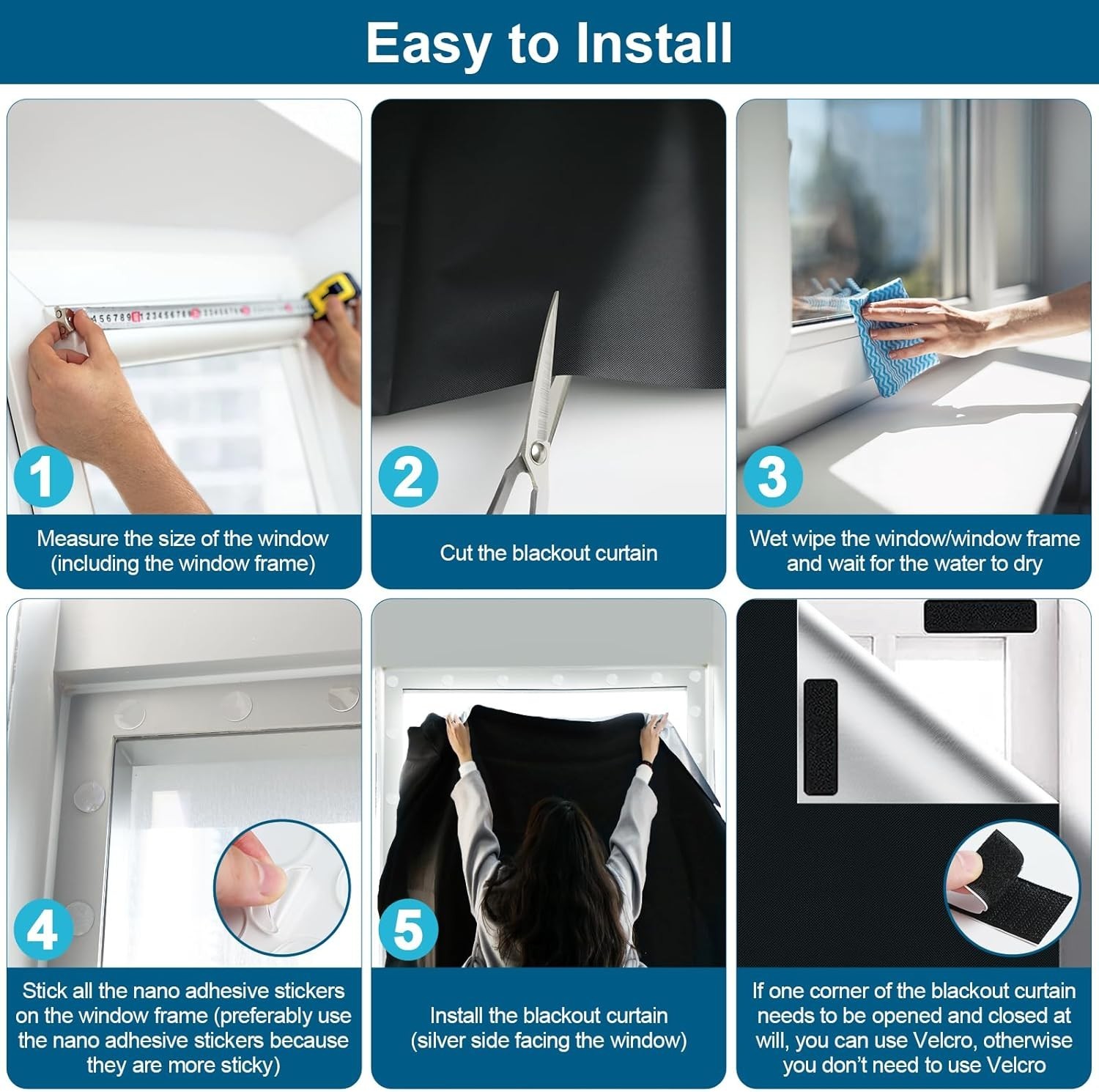 Customizable 100% Blackout Window Shades – Easy Install & Travel-Ready 118″x57″