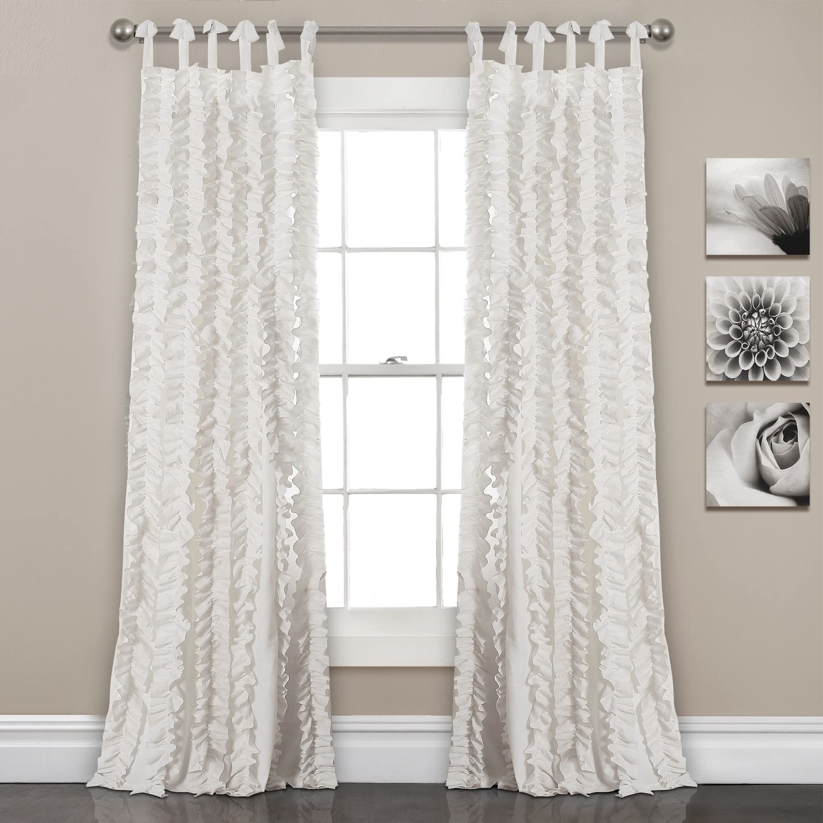, White Sophia Ruffle Curtain | Textured Window Panel Set for Living, Dining …