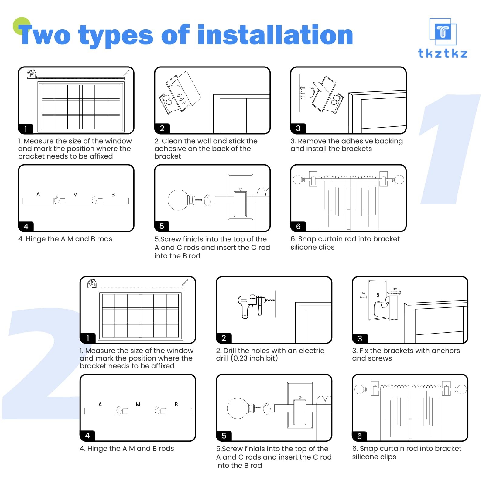TKZTKZ Curtain Rods No Drilling, 32-45 Inch 32-45″（For 26-39″ windows）, White